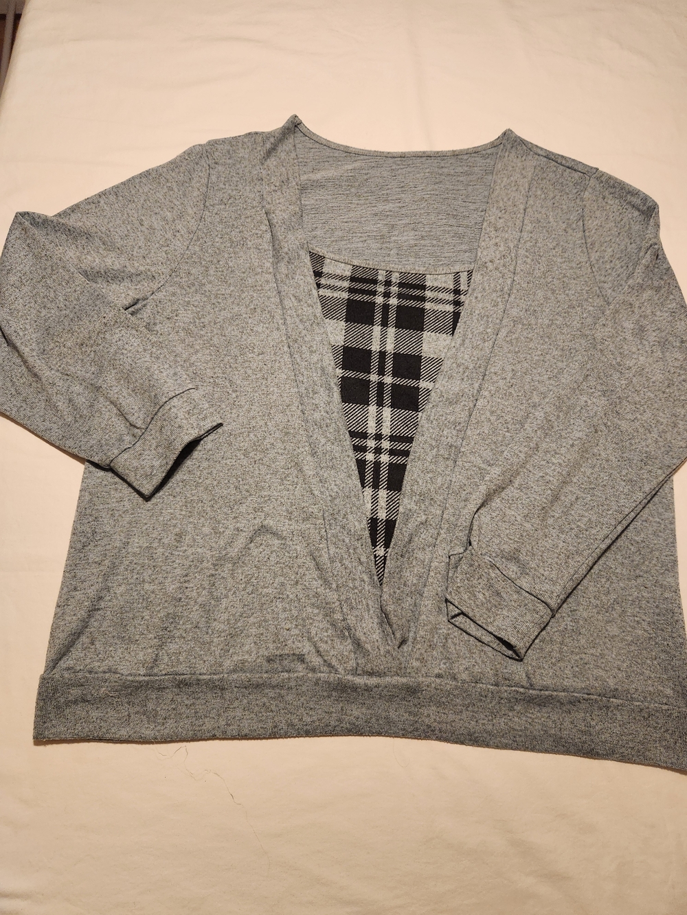 SHEIN Curve 3XL Gray Plaid Insert Long Sleeve Top